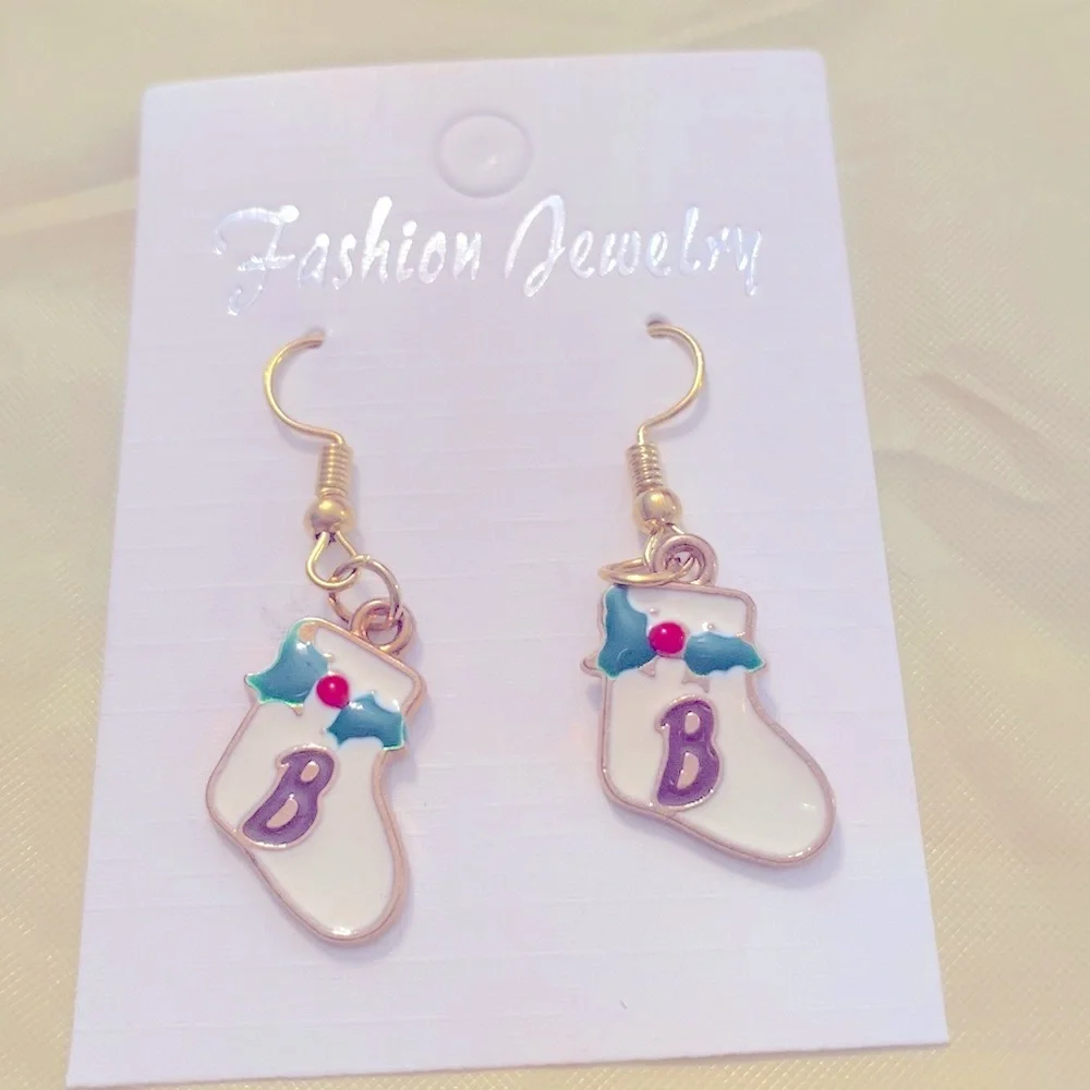 Christmas Stocking Earrings Monogrammed for B